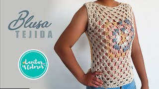 BLUSA tejida a crochet diseño GRANNY square Paso a Paso  Lanitas y Colores [upl. by Utter100]