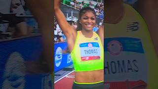 Gabby ThomasBrownMckenzie Long Women 200m Team 🇺🇸  ShaCarrie amp Long embrace womensathletics 👍 [upl. by Ettenot101]