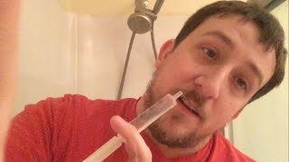 Adult flushing congested nose with syringe of salt water Adult Viral Asian baby method [upl. by Nnairak]