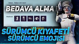 BEDAVA SÜRÜMCÜ KIYAFETLERİ VE SÜRÜMCÜ EMOJİSİ ALMA YENİ REDEEM CODE   Pubg Mobile [upl. by Anorahs293]