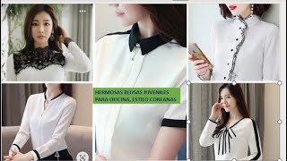 Blusas de Vestir Coreanas Blanco Combinadas Con Negro [upl. by Behl]