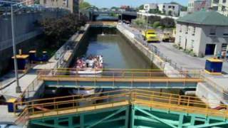 Erie Canal Descending Lock Through At Lockport NY USA  Part 1 of 2 [upl. by Linnell]