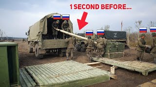 Russian Soldiers Hit by HIMARS While Unloading Ammunition from Truck [upl. by Rosette94]