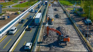 Versterking Brug A7 Purmerend 4K Drone beelden  Rijkswaterstaat  Savera  Gemeente Purmerend [upl. by Attelrac]