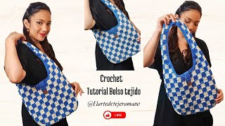 CHECKERED BAG  BOLSO DE CUADROS A CROCHET ✌️ FÁCIL DIY BOLSO DE LANA A GANCHO PASO A PASO [upl. by Ayenet]