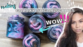 How I Make Cosmic Galaxy Sugar Scrubs  thick and creamy emulsified foaming sugar scrub [upl. by Ylenaj]