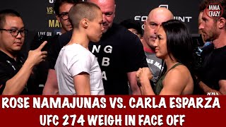 UFC 274 Rose Namajunas vs Carla Esparza 2 FINAL weigh in face off [upl. by Tartan]