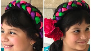 Trenza Folklorica de Listón y Lana Fiestas Patrias Peinado Frida Kahlo Peinado 15 de Septiembre [upl. by Mavilia646]