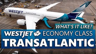 Flying WestJets TRANSATLANTIC ECONOMY CLASS 7879 London to Calgary [upl. by Adeline]