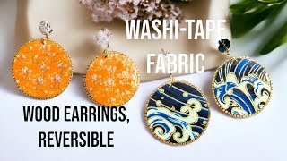 Wood Earrings washitape and fabric Easy full tutorial DIY decoupage [upl. by Ingles]