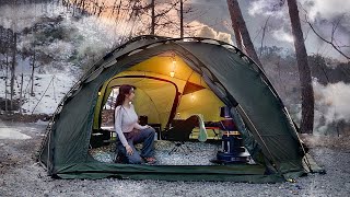 OverNight tent life Camping alone in a winter cozie tent [upl. by Flight]