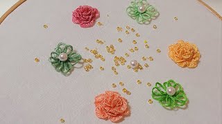 프랑스자수rose flowers embroidery of caston stitch ring petal stitch with beads Handiworks DIY [upl. by Siward116]