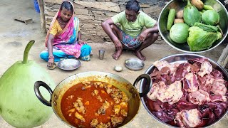 how to cook and eat CHICKEN LIVER GIBLETS with bottle gourdvegetable curryparents village cooking [upl. by Fry]