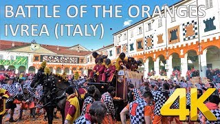 BATTLE OF THE ORANGES Carnival of Ivrea – Italy 🇮🇹 4K [upl. by Han218]