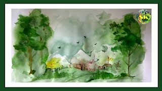 Wash painting  watercolor painting technique step by step for beginners in hindi [upl. by Xineohp]