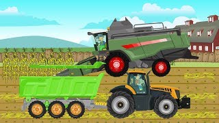 Green Combine Harvester and Tractor on a Big Farm  Animated Farm for Kids [upl. by Aizatsana432]