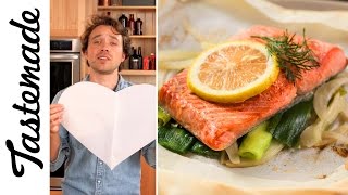 Easiest Salmon Ever Salmon in Heart Shaped Parchment  The TastemakersFrankie Celenza [upl. by Diego]