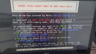 ERROR BIOSLEGACY BOOT OF UEFIONLY MEDIA  UEFI mode only BIOS Settings [upl. by Maybelle]