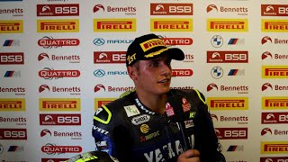 2024 Bennetts British Superbike R7 Thruxton Race 1 podium reactions [upl. by Atter137]