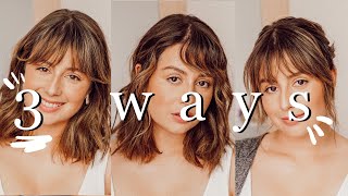 How to style curtain bangs 3 DIFFERENT WAYS Including flat iron [upl. by Kimmy]