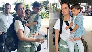 Dia Mirza Spotted With Son Avyaan Azaa At Mumbai Airport [upl. by Perrins]