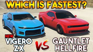 GTA 5 ONLINE  VIGERO ZX VS GAUNTLET HELLFIRE WHICH IS FASTEST [upl. by Tessil]