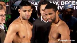 Amir Khan weighs in for title fight against Lamont Peterson [upl. by Draillih]