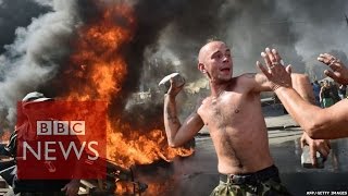 Ukraine Kievs Independence Square on fire  BBC News [upl. by Yrian115]