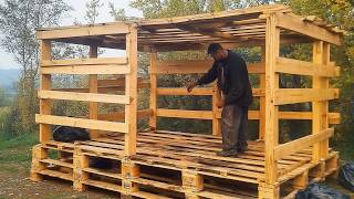 Man Builds a House with ABANDONED PALLETS in the Middle of the Forest  by lesnoycraft8607 [upl. by Sailesh]