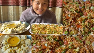 EATING SPICY 🌶️ CHATPATE AND MOMO🥟NEPALI MUKBANG NEPALI [upl. by Farlay]