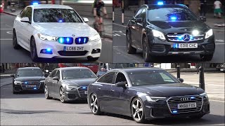 Big video of unmarked police cars and emergency vehicles responding with siren and lights [upl. by Ahsenit]