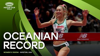 Jessica Hull breaks national record to win womens 3000m  World Indoor Tour 2024 [upl. by Lawry]