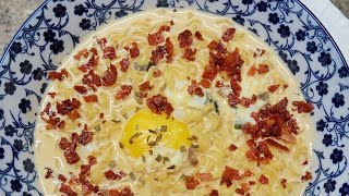 Making Ramen Carbonara  Creamy Instant Noodles  Milk Ramen [upl. by Johansen]