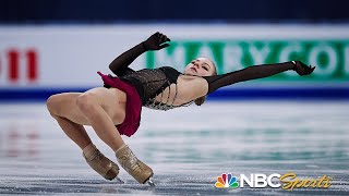 Trusova attempts five quads in valiant free skate vaults from 12th to podium at worlds  NBC Sports [upl. by Drucie]