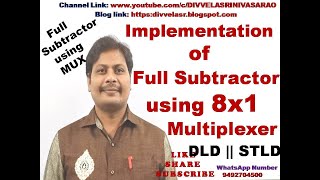 Full Subtractor Implementation using 8 to 1 Multiplexer  Full Subtractor using 8x1 Multiplexer [upl. by Eniamor]