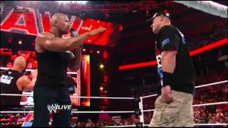 Raw The Rock and John Cena engage in a WrestleMania war of words [upl. by Nnylannej]