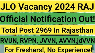 JLO Vacancy 2024 In Rajasthan Government  Official Notification Out Total Post 2969 Freshers [upl. by Nnylimaj]