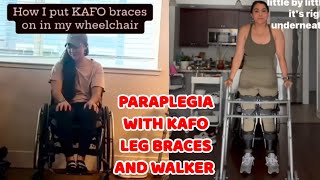 Paraplegic lady  adaptive wheelchair life  kafo leg braces walker routine [upl. by Erreit364]