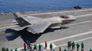 US Dangerously Launching Fully Armed F35C in Middle of the Ocean [upl. by Ycram515]