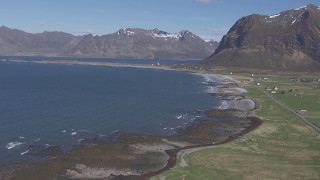 Lofoten Gimsøya hest på strand Laukvikøyene Sunnlandsfjorden Sandsletta  Flying Over Norway [upl. by Ellehcil]