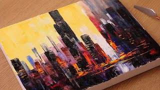 Abstract Cityscape painting with palette knife  Acrylic painting tutorial  Easy acrylic painting [upl. by Eelrahs275]