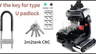 Modify Key for Type U Padlock by 2M2 Tank 2 Pro Key Cutting Machine OBDII365 [upl. by Hallutama918]