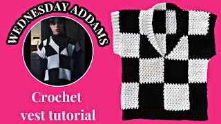 Easy crochet Checkered sweater vest tutorial  Wednesday Addams CROCHET sweater vest tutorial [upl. by Wilsey]