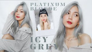 BLEACHING amp DYEING MY HAIR AGAIN PLATINUM BLONDEICY GREY AT HOME  AFTERCARE AFFORDABLE 👩🏻‍🦳🤍 [upl. by Etana]