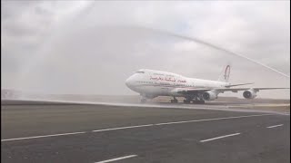 Départ à la retraite CDB Tazi  Boeing 747 CNRGA Captain Farewell Royal Air Maroc Water Salute [upl. by Vergne153]