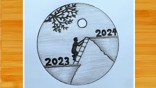 New year Drawing 2024  new year drawing Happy New year drawing easy [upl. by Inaluiak]