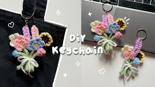 ♡ Crochet Mini Bouquet Keychain Tutorial  No Sewing Needed ♡ [upl. by Brandice]