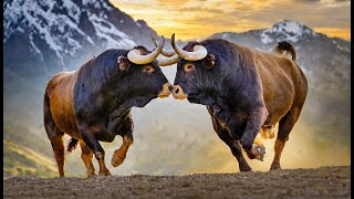 Intense Bull Fighting  Very Dangerous Fighting bull deadly fight fighting animalsvideo bulls [upl. by Analim]