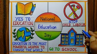 National Education Day Poster Drawing easy11th Nov  Education Day Poster Drawing step by step [upl. by Enuahs244]