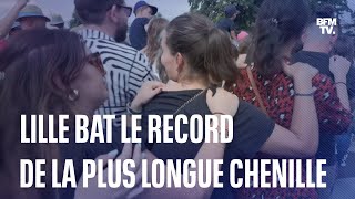 Lille le record du monde de la plus longue chenille battu en pleine braderie [upl. by Mario]